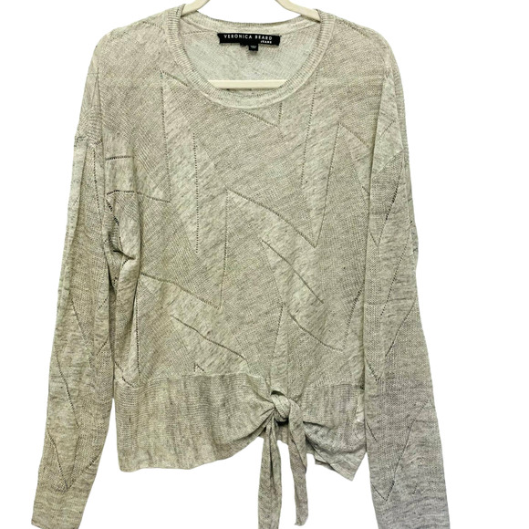 Veronica Beard Elina Tie-Front Linen Light Knit Sweater Sz L - Picture 1 of 13